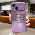 For iPhone 15 Large Window Diamond Magnifier Magnetic Phone Case(Purple)