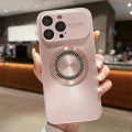 For iPhone 14 Pro Large Window Diamond Magnifier Magnetic Phone Case(Pink)