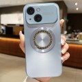 For iPhone 13 Large Window Diamond Magnifier Magnetic Phone Case(Sierra Blue)