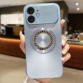 For iPhone 12 Large Window Diamond Magnifier Magnetic Phone Case(Sierra Blue)