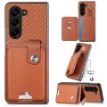 For Samsung Galaxy Z Fold6 5G Card Wallet Kickstand Back Phone Case with Tool Knife(Brown)