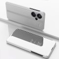 For Xiaomi Redmi Note 13 Pro+ Plated Mirror Horizontal Flip Leather Phone Case with Holder(Silver)