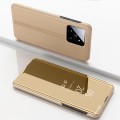 For Xiaomi 14 Plated Mirror Horizontal Flip Leather Phone Case with Holder(Gold)