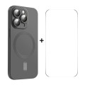 For iPhone 15 Pro ENKAY MagSafe Matte TPU Phone Case with Lens Film & Screen Glass Film(Dark Grey)