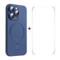 For iPhone 15 Pro ENKAY MagSafe Matte TPU Phone Case with Lens Film & Screen Glass Film(Dark Blue)