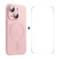 For iPhone 15 Plus ENKAY MagSafe Matte TPU Phone Case with Lens Film & Screen Glass Film(Pink)