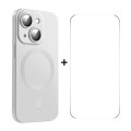 For iPhone 15 Plus ENKAY MagSafe Matte TPU Phone Case with Lens Film & Screen Glass Film(Silver)