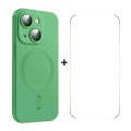 For iPhone 15 ENKAY MagSafe Matte TPU Phone Case with Lens Film & Screen Glass Film(Green)