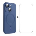 For iPhone 15 ENKAY MagSafe Matte TPU Phone Case with Lens Film & Screen Glass Film(Dark Blue)