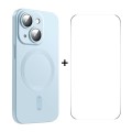 For iPhone 15 ENKAY MagSafe Matte TPU Phone Case with Lens Film & Screen Glass Film(Blue)