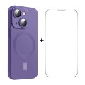 For iPhone 15 ENKAY MagSafe Matte TPU Phone Case with Lens Film & Screen Glass Film(Purple)