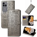 For vivo S18 Pro Cat and Dog Embossed Leather Phone Case(Grey)