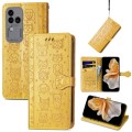 For vivo S18 Pro Cat and Dog Embossed Leather Phone Case(Yellow)