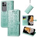 For vivo S18 Pro Cat and Dog Embossed Leather Phone Case(Green)