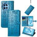For OnePlus 12R Cat and Dog Embossed Leather Phone Case(Blue)