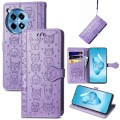 For OnePlus 12R Cat and Dog Embossed Leather Phone Case(Purple)