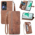 For vivo S18 Embossed Flower Zipper Leather Phone Case(Brown)