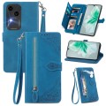 For vivo S18 Embossed Flower Zipper Leather Phone Case(Blue)
