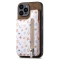For iPhone 15 Pro Max Retro Painted Zipper Wallet Back Phone Case(Brown)