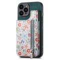 For iPhone 15 Pro Max Retro Painted Zipper Wallet Back Phone Case(Green)