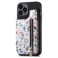 For iPhone 15 Pro Max Retro Painted Zipper Wallet Back Phone Case(Black)
