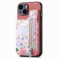 For iPhone 15 Retro Painted Zipper Wallet Back Phone Case(pink)