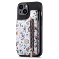 For iPhone 15 Retro Painted Zipper Wallet Back Phone Case(Black)