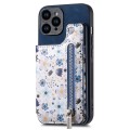 For iPhone 14 Pro Retro Painted Zipper Wallet Back Phone Case(Blue)