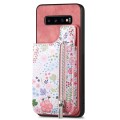 For Samsung Galaxy S10+ Retro Painted Zipper Wallet Back Phone Case(Pink)