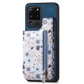 For Samsung Galaxy  S20 Ultra Retro Painted Zipper Wallet Back Phone Case(Blue)