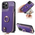 For iPhone 15 Pro Max Cross Leather Ring Vertical Zipper Wallet Back Phone Case(Purple)