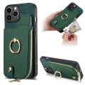 For iPhone 15 Pro Max Cross Leather Ring Vertical Zipper Wallet Back Phone Case(Green)