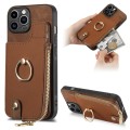 For iPhone 15 Pro Cross Leather Ring Vertical Zipper Wallet Back Phone Case(Brown)