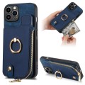 For iPhone 15 Pro Cross Leather Ring Vertical Zipper Wallet Back Phone Case(Blue)