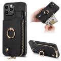 For iPhone 15 Pro Cross Leather Ring Vertical Zipper Wallet Back Phone Case(Black)
