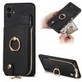 For Samsung Galaxy A04e Cross Leather Ring Vertical Zipper Wallet Back Phone Case(Black)