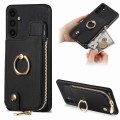 For Samsung Galaxy A04s Cross Leather Ring Vertical Zipper Wallet Back Phone Case(Black)