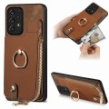 For Samsung Galaxy A13 4G Cross Leather Ring Vertical Zipper Wallet Back Phone Case(Brown)