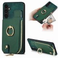 For Samsung Galaxy A13 5G Cross Leather Ring Vertical Zipper Wallet Back Phone Case(Green)