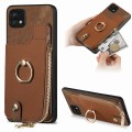 For Samsung Galaxy A22 5G Cross Leather Ring Vertical Zipper Wallet Back Phone Case(Brown)