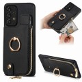 For Samsung Galaxy A23 Cross Leather Ring Vertical Zipper Wallet Back Phone Case(Black)