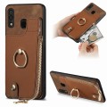 For Samsung Galaxy A30 Cross Leather Ring Vertical Zipper Wallet Back Phone Case(Brown)