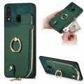 For Samsung Galaxy A30 Cross Leather Ring Vertical Zipper Wallet Back Phone Case(Green)