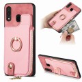 For Samsung Galaxy A30 Cross Leather Ring Vertical Zipper Wallet Back Phone Case(Pink)