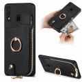 For Samsung Galaxy A30 Cross Leather Ring Vertical Zipper Wallet Back Phone Case(Black)