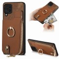 For Samsung Galaxy A42 5G Cross Leather Ring Vertical Zipper Wallet Back Phone Case(Brown)