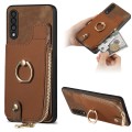 For Samsung Galaxy A50 Cross Leather Ring Vertical Zipper Wallet Back Phone Case(Brown)