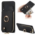 For Samsung Galaxy A50 Cross Leather Ring Vertical Zipper Wallet Back Phone Case(Black)