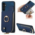 For Samsung Galaxy A54 5G Cross Leather Ring Vertical Zipper Wallet Back Phone Case(Blue)