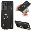 For Samsung Galaxy S20 Ultra Cross Leather Ring Vertical Zipper Wallet Back Phone Case(Black)